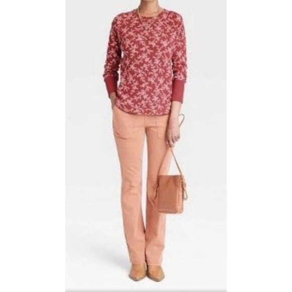 Women's Long Sleeve Thermal Top - Knox Rose Burgundy Print M - NWT - Picture 2 of 4